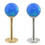 14K Gold Labret with Blue Opal Balls