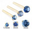 14K Gold Long customizable Nose Stud with Round Blue Zircon