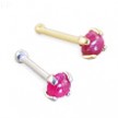 14K Gold Nose Bone with 2mm Round Cabochon Ruby