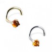 14K Gold Nose Screw with 2mm Round Cabochon Amber, 20 Ga