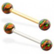 14K Gold straight barbell with Rainbow opal balls