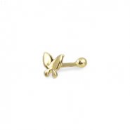 14K Real Yellow Gold Butterfly Nose Bone, 20 Ga