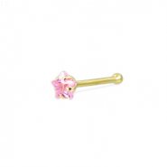14K Real Yellow Gold Nose Bone With Star-Shaped CZ, 20 Ga