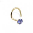 14K Real Yellow Gold Nose Screw With Round 2.5Mm Lavender CZ, 20 Ga