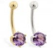 14K yellow gold belly button ring with 6-prong Alexandrite