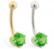 14K yellow gold belly button ring with 6-prong Peridot