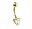 14K Yellow Gold Belly Button Ring with Pronged Heart