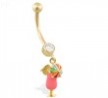 14K Yellow Gold belly ring with dangling enameled martini
