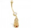 14K Yellow Gold belly ring with dangling flipflop with heart