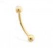 14K yellow gold curved barbell with clear CZ jeweled balls, 16 ga