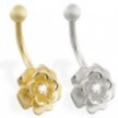 14K Yellow Gold Flower Belly Ring with Single CZ