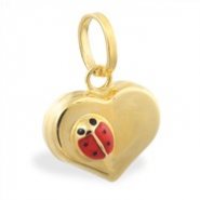 14K Yellow Gold Heart Pendant with Small Ladybug