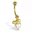 14K Yellow Gold Hinged Belly Button Ring with Heart And Leaves