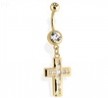 14Kt Gold Tone Navel Ring With Multi Paved CZ Cross