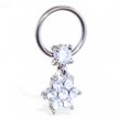 316L Surgical Steel Captive with 4mm Round CZ and Gem Paved Flower Dangle
