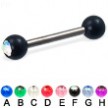 Acrylic jeweled ball titanium straight barbell, 12 ga