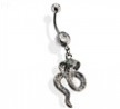 Belly button ring hematite Cobra with Green CZ eyes Dangle
