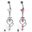 Belly button ring with heart-shaped stone and dangle