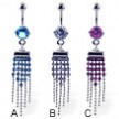 Belly button ring with jeweled dangles