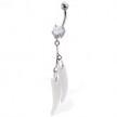 Belly button ring with stone and two dangling tusks