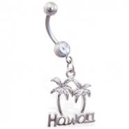 Belly ring ring with "Hawaii" and palm trees dangle
