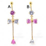 Belly ring with a large dangling bow and gem