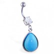 Belly ring with big dangling lt blue teardrop
