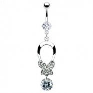 Belly ring with dangling butterfly bow and gem