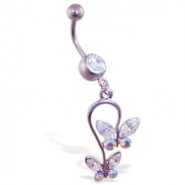 Belly ring with dangling butterfly loop