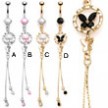 Belly ring with dangling circle and butterfly with dangling chains