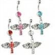 Belly Ring with Dangling Cross with Wings