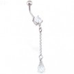 Belly ring with dangling crystal on a chain