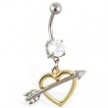 Belly ring with dangling gold colored heart with arrow