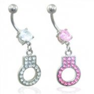 Belly ring with dangling handcuff