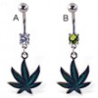 Belly ring with dangling holographic pot leaf