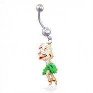 Belly ring with dangling hula girl