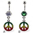 Belly ring with dangling jamaican peace sign