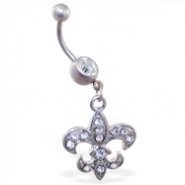 Belly ring with dangling jeweled fleur-de-lis