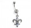 Belly ring with dangling jeweled fleur-de-lis