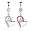 Belly ring with dangling jeweled heart with stone