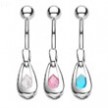 Belly ring with dangling jeweled teardrop block