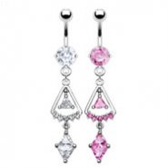 Belly ring with dangling jeweled triangle CZs