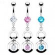 Belly ring with dangling linked circles and gem