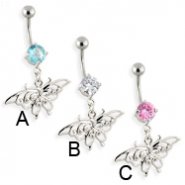 Belly ring with dangling vintage butterfly