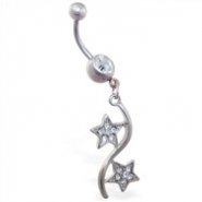 Belly ring with double pave jeweled star dangle