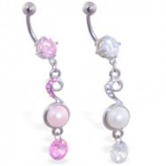 Belly ring with jeweled music note dangle and pearl