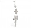Belly ring with long jeweled dangling geometric chandelier