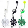 Bioplast belly button ring with dangling web