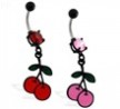 Black coated belly ring with dangling colored cherries