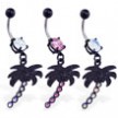 Black coated belly ring with dangling jeweled palm tree